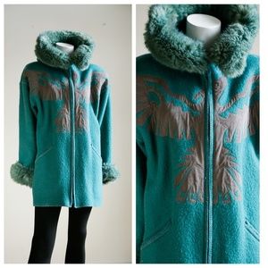 Wool La Parka Teal w Faux Fur Trim  Winter Coat
